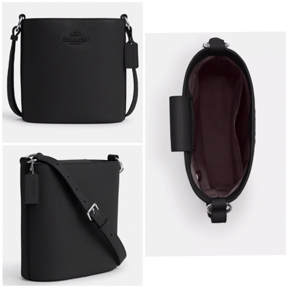 $398 NWOT Coach Sophie Black Pebble Leather Adjustable Strap Bucket Shoulder Bag